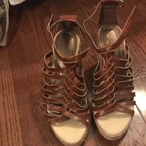 Brown Strappy Wedge Sandals